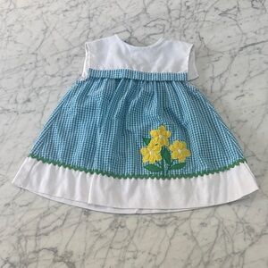 Vintage Gingham Dress Sz 4T Yellow Flower Apron Samara